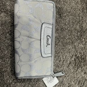 Coach Metallic Silver Signature Continental Wallet